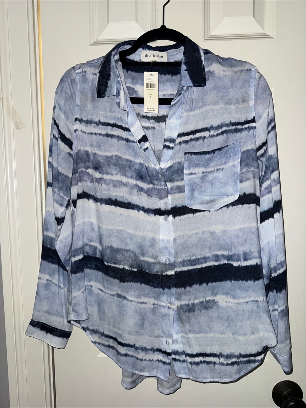 cloth & stone Blue and Navy Tie-Dye Stripe Button-Down Shirt